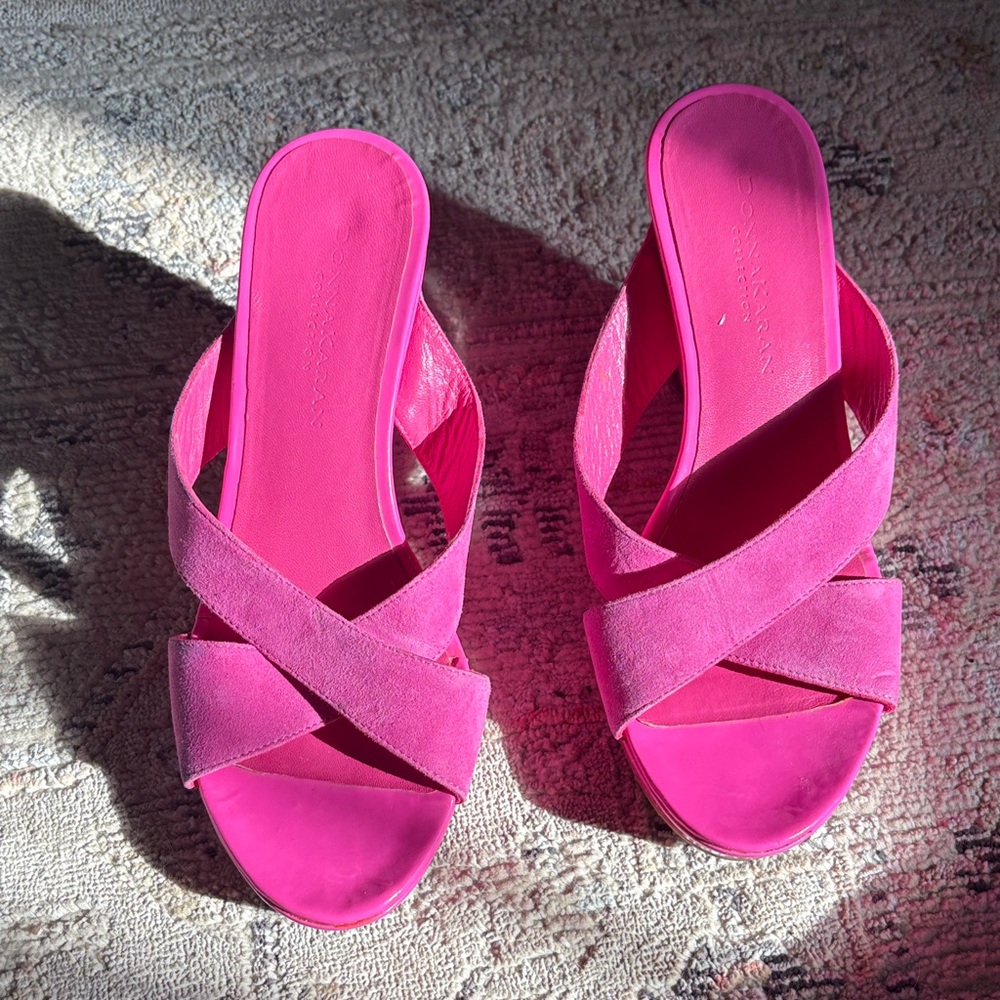 Donna Karan Pink Crisscross Mules